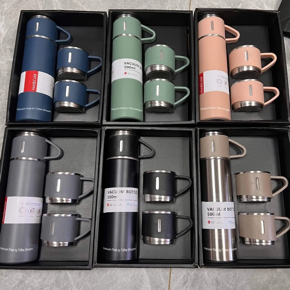 NWB Stainless Steel Vacuum Flask Gift set with 1 cup 2 lids gift Water Bottle